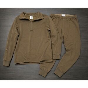 US Military Thermal Long Johns 2 Piece Mens Large Brown Cold Weather Base Layer